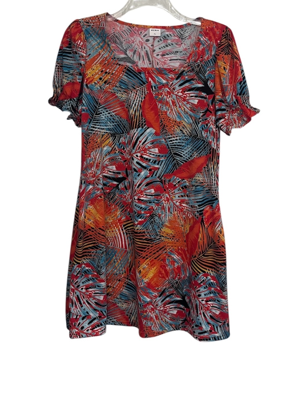 Summer Dresses Casual Cute Square Neck Puff Short Sleeve Dress with Pockets - Picture 2 of 7